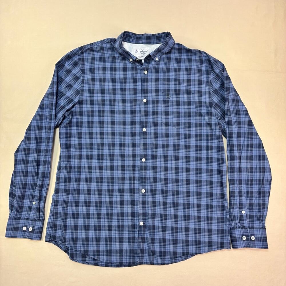 Original Penguin Blue Plaid Men's Long Sleeve Shirt Size XXL